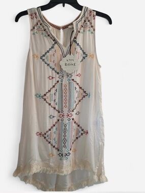 Knox Rose Embroidered Sleeveless Tunic High Low with Fringe